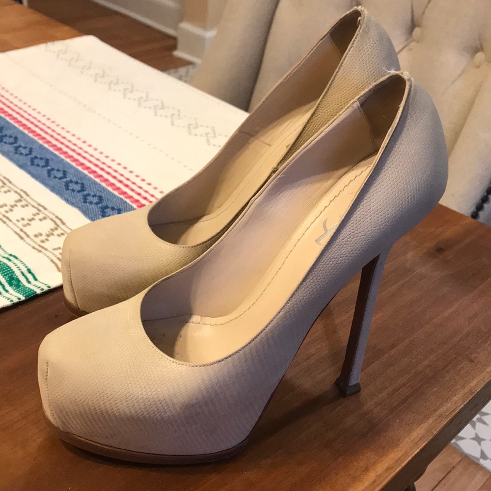 YSL Yves Saint Laurent nude Tribtoo platform heels